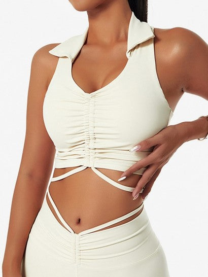 Solid Color Cinched Racer Back Sports Tank Top
